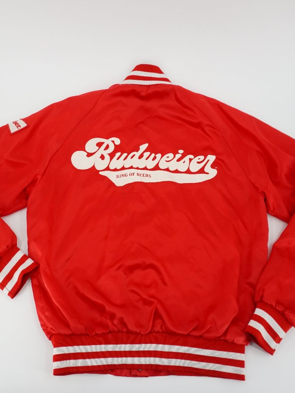Vintage Anheuser-Busch Budweiser Red Satin Snap Jacket USA Made Size Medium